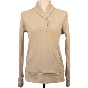 EDDIE BAUER M Oatmeal Cotton Knit Henley Pullover Shawl Collar‎ Pockets Outdoor